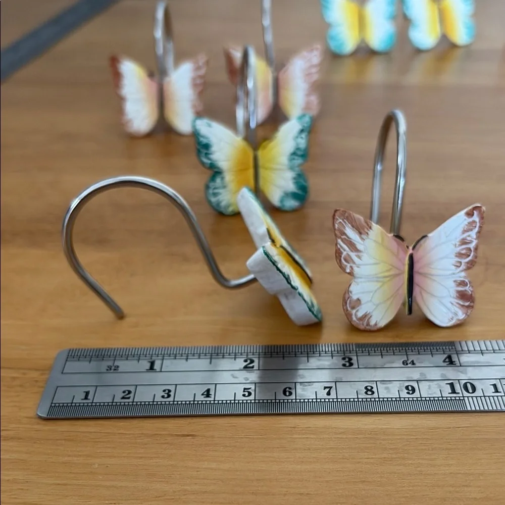 Butterfly Anti Rust Resin Shower Hooks Blue Yellow Terra Cotta Curtain Hooks